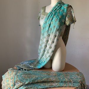 LEHENGA CHOLI 3 piece wedding set green and gold size small